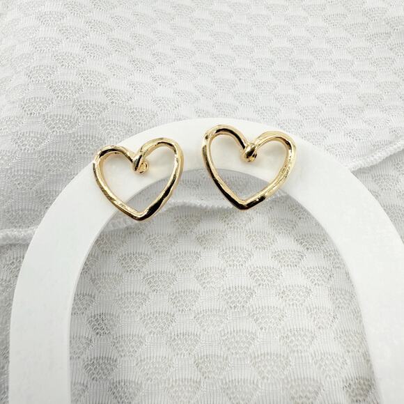 Heart Stud Earrings, Stud Gold Earrings, Stud Earrings Gold, Gold Heart Earring - Picture 4 of 4